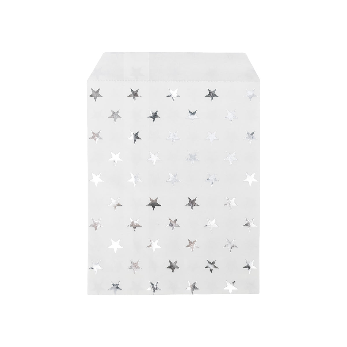 5" x 7" White and Silver Stars Flat Paper Gift Shopping Bags (100 Pack)