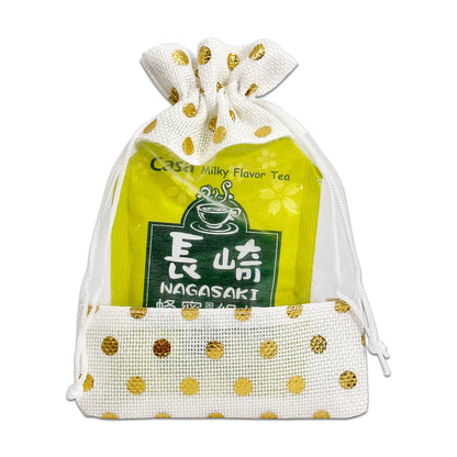 5" x 7" White with Gold Polka Dot Linen Burlap and Sheer Organza Gift Bag