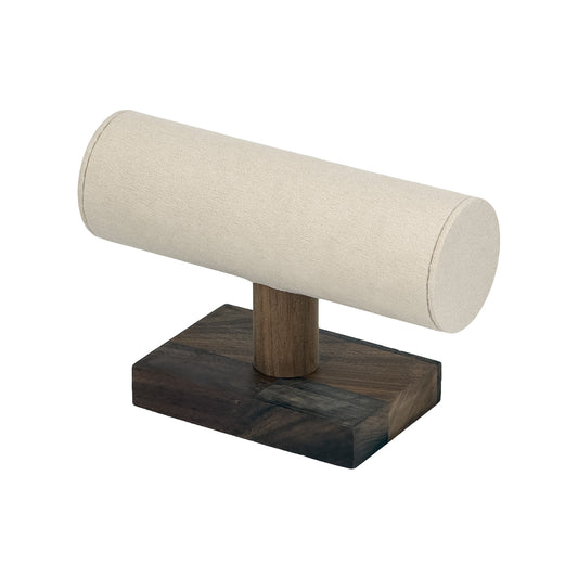 6 1/4" x 4 1/4" Beige Velvet Walnut Wood T-Bar Jewelry Display