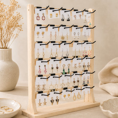 6 Tier Wood Earring Self-Standing Display with 30 Hooks