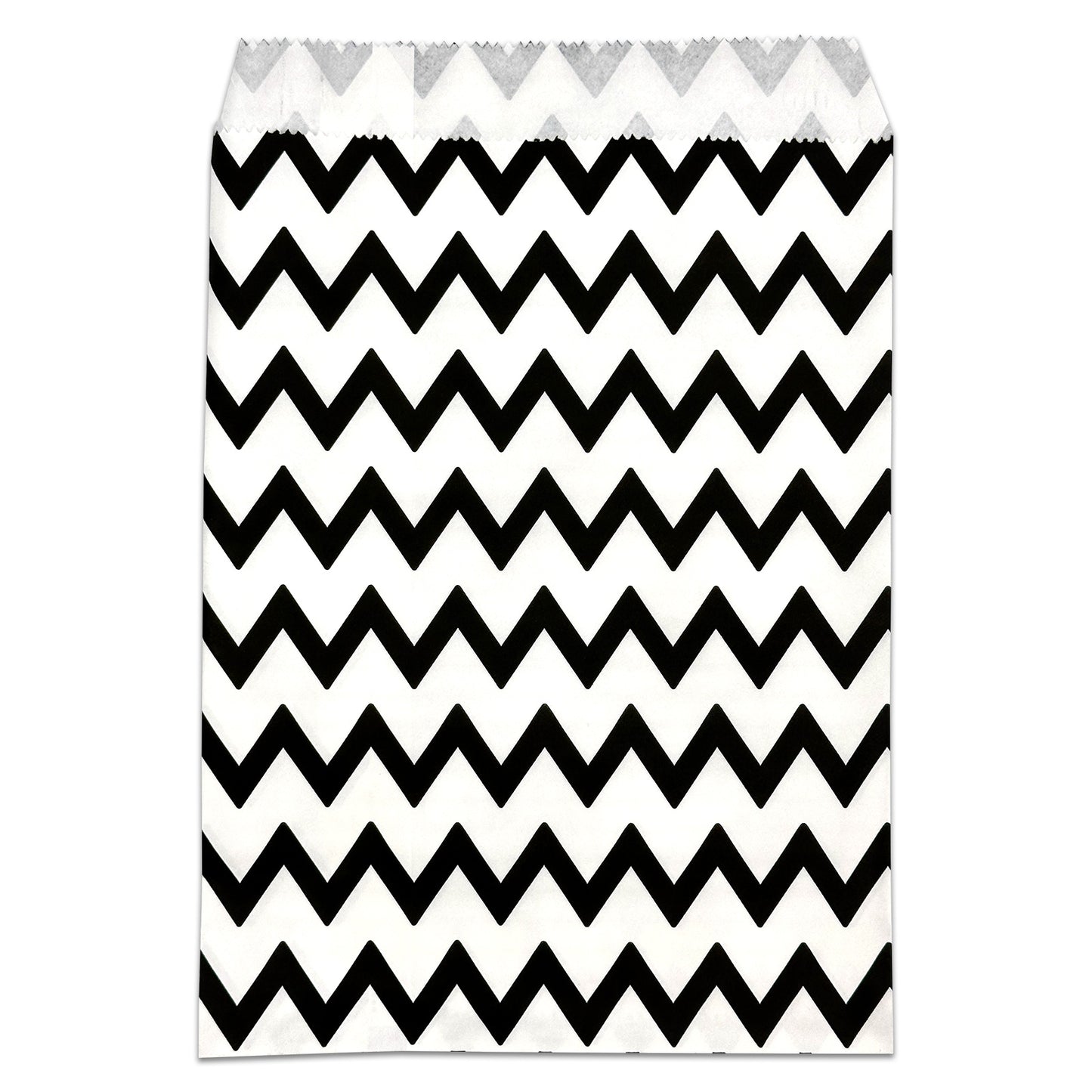6" x 8 1/2" Black and White Chevron Pattern Flat Paper Gift Shopping Bags