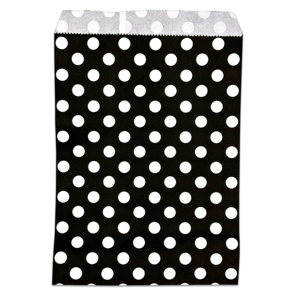 6" x 8 1/2" Black and White Polka Dot Flat Paper Gift Shopping Bags