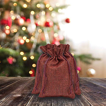 8" x 10" Maroon Linen Burlap Drawstring Gift Bags