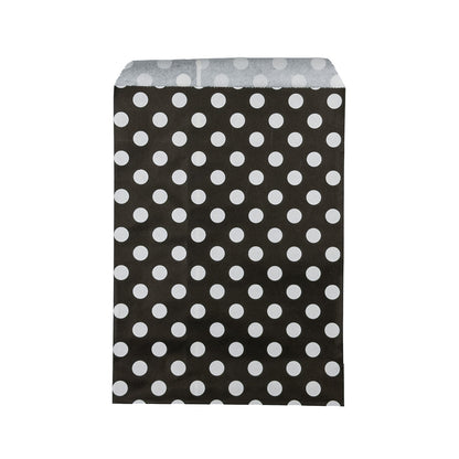6" x 9" Black and White Polka Dot Flat Paper Gift Shopping Bags (100 Pack)