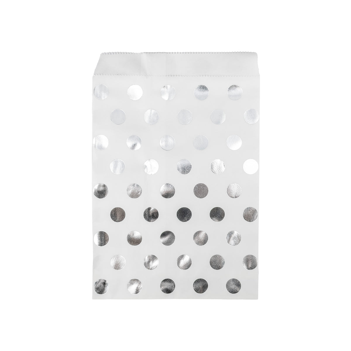 6" x 9" White and Silver Polka Dot Flat Paper Gift Shopping Bags (100 Pack)