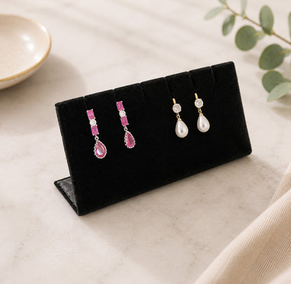 6" x 1 3/4"x 2 3/4" Black Velvet Earrings and Necklace Display