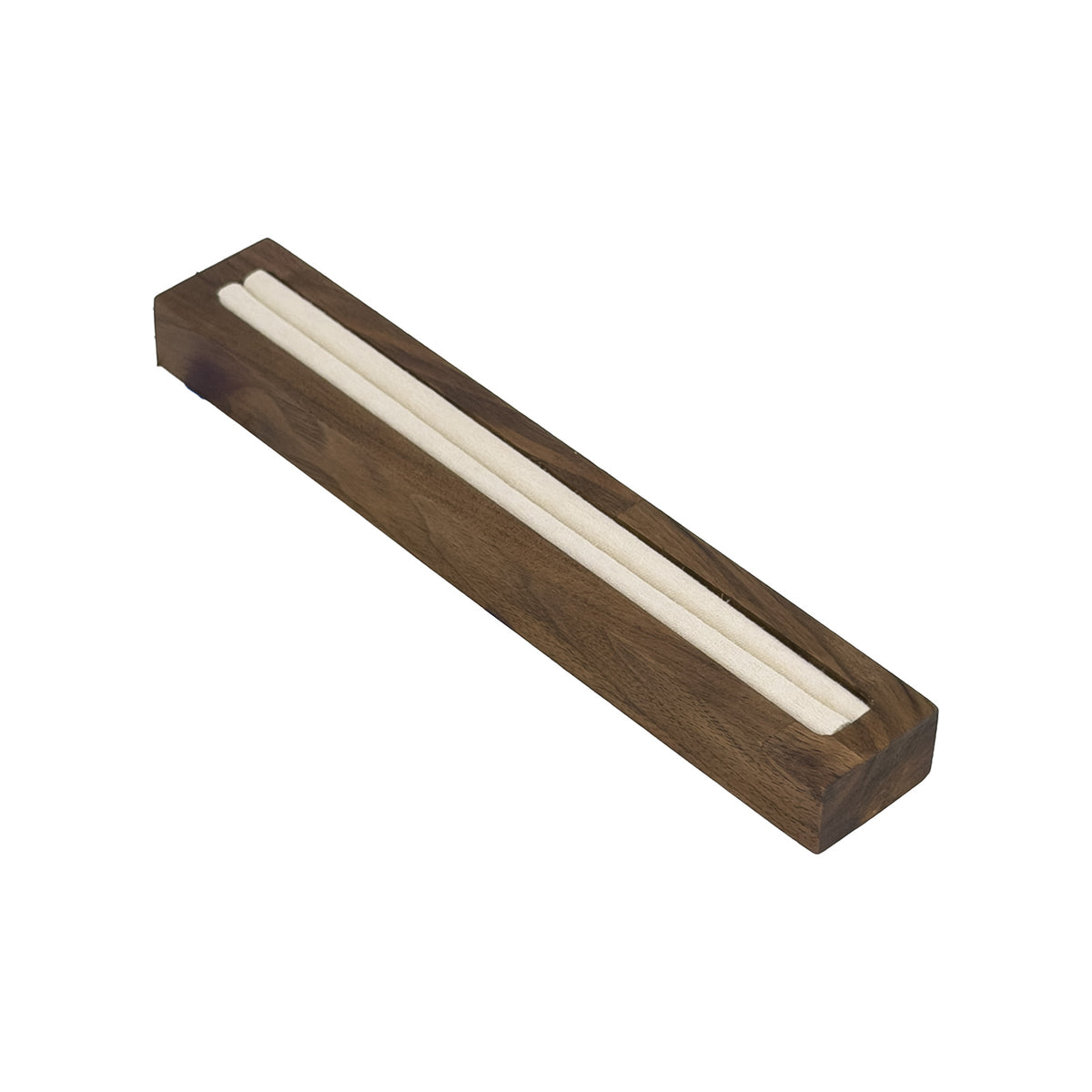 7 1/2" x 1 1/4" Beige Velvet Walnut Wood Single Row Ring Display