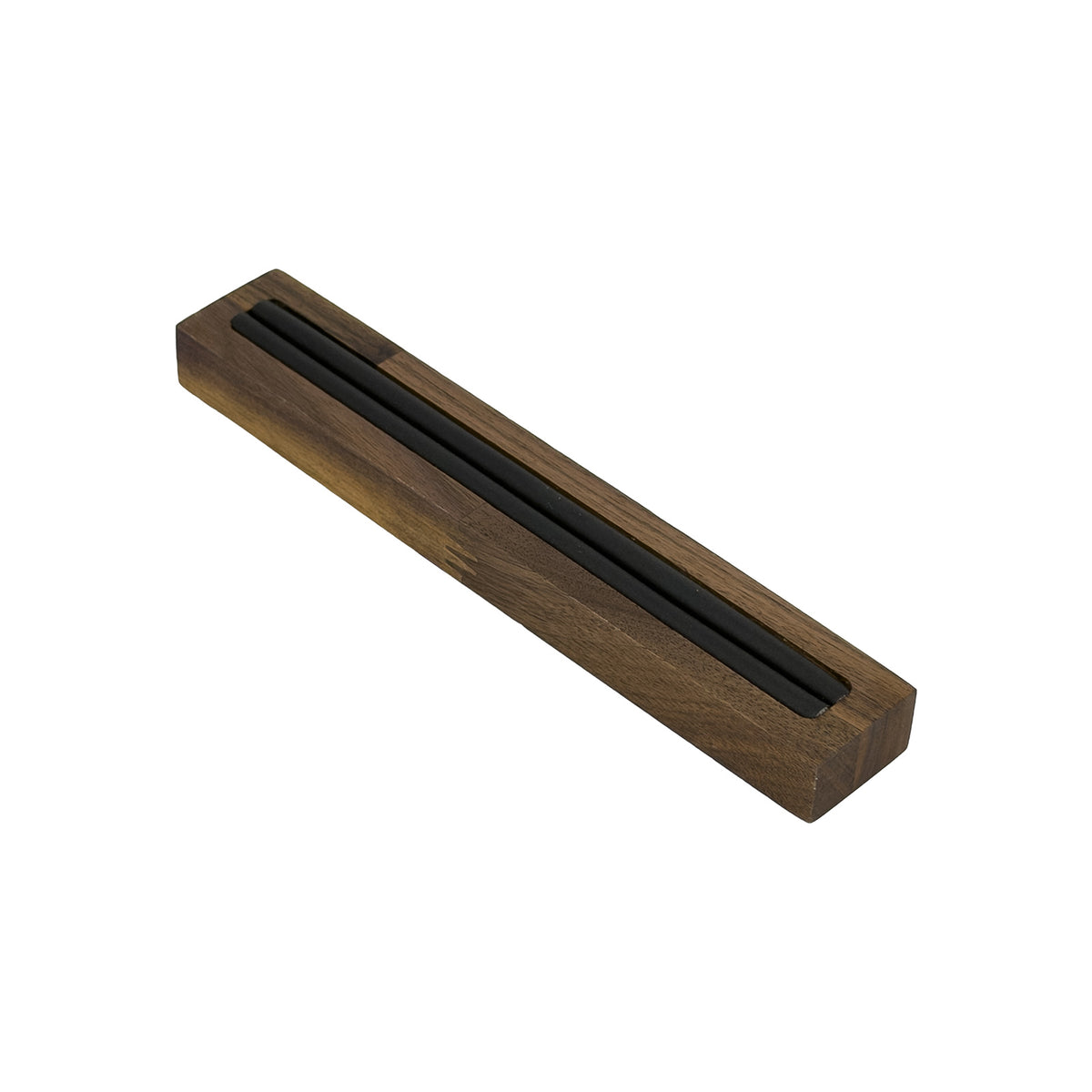 7 1/2" x 1 1/4" Black Leatherette Walnut Wood Single Row Ring Display