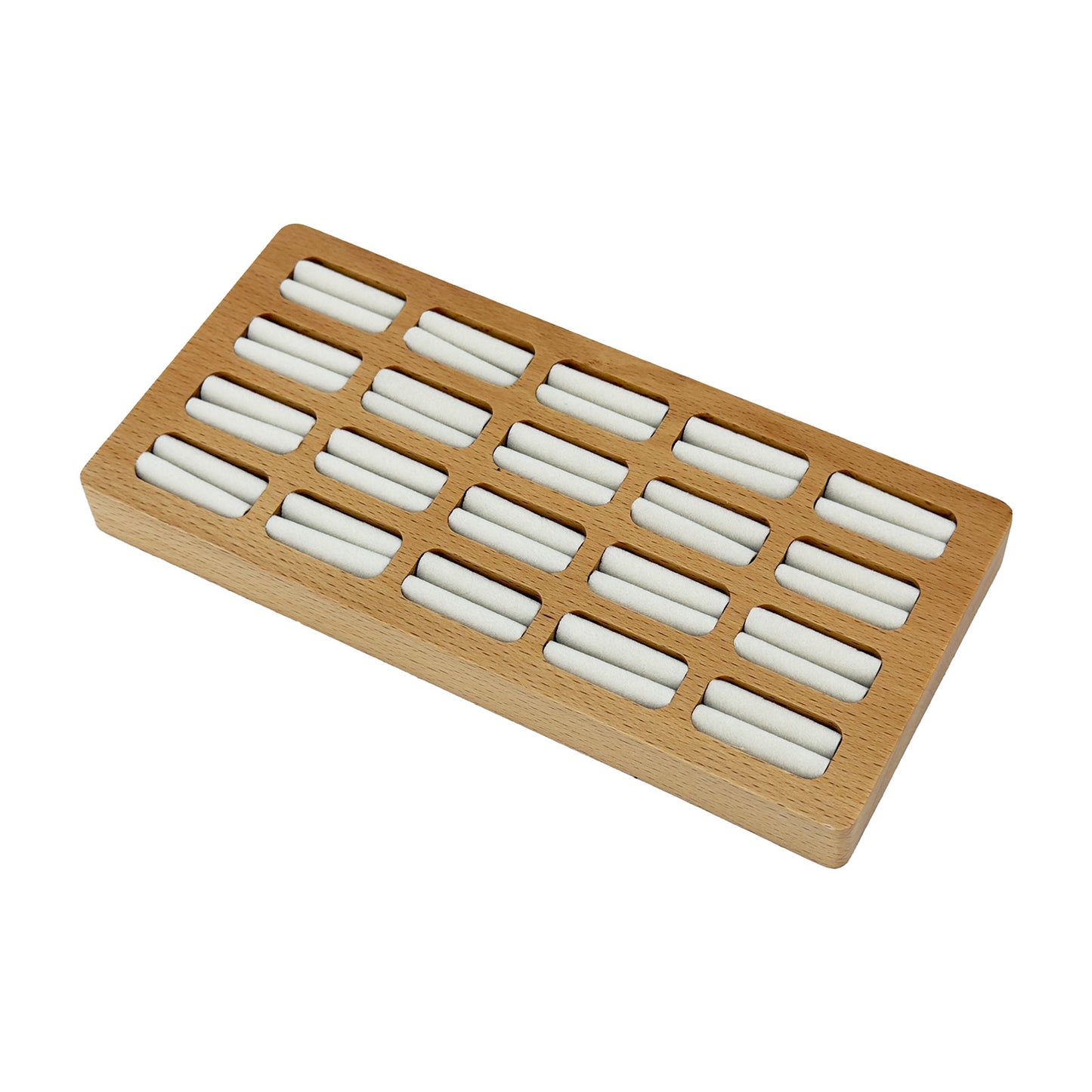 7 1/2" x 3 1/2" Wood White Velvet 20-Slot Ring Display Tray