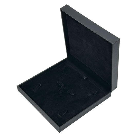 7 1/2" x 7 1/2" Deluxe Black Leatherette Silk Grain Combo Jewelry Box