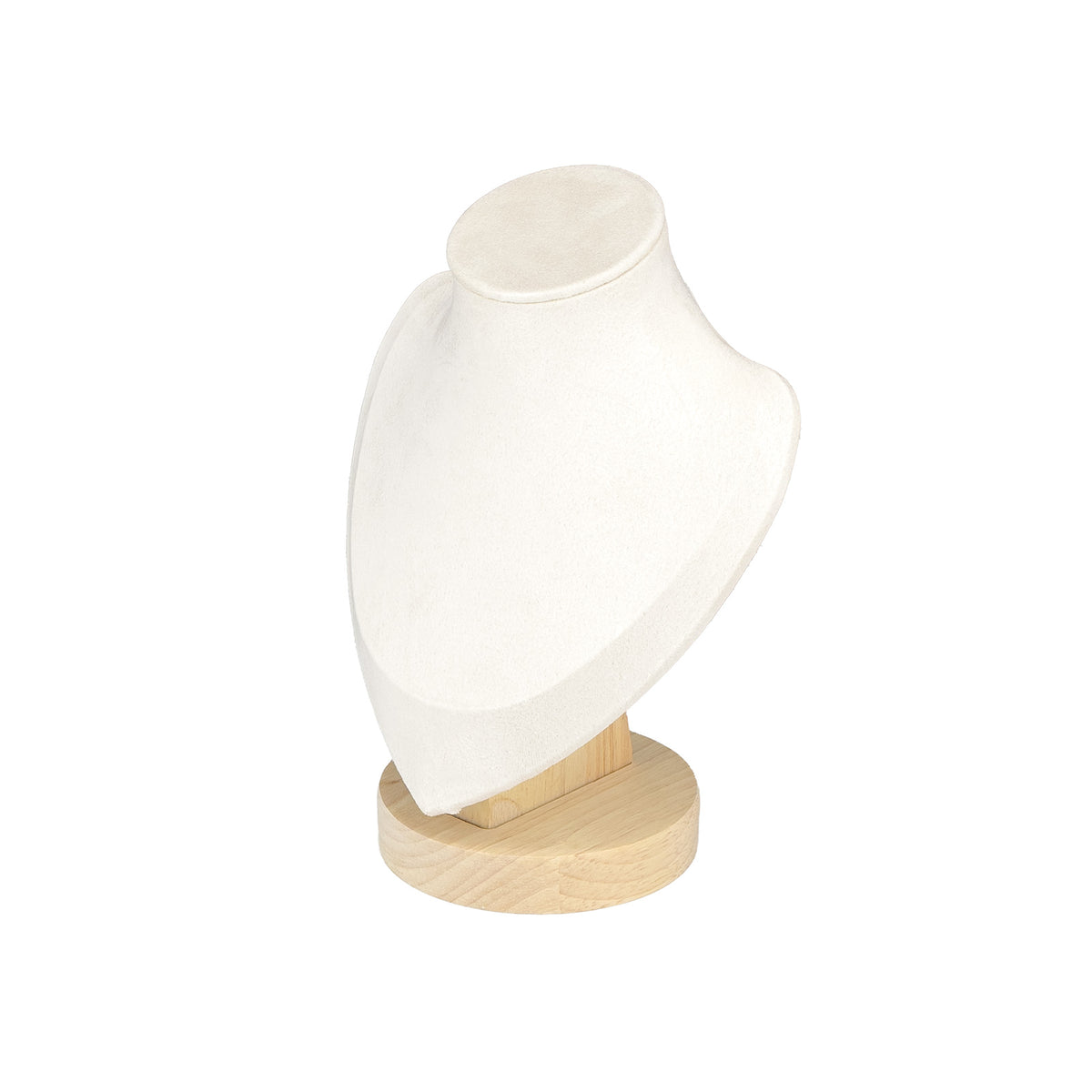 7 1/4" Beige Velvet Wood Base Necklace Bust Display