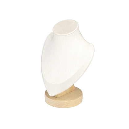 7 1/4" Beige Velvet Wood Base Necklace Bust Display