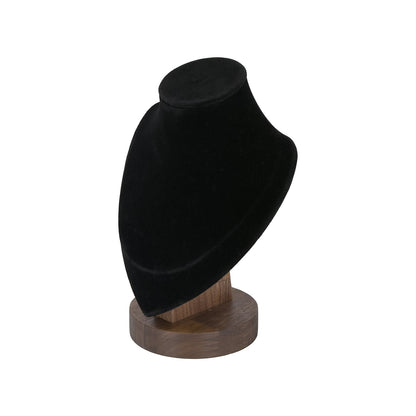 7 1/4" Black Velvet Walnut Base Necklace Bust Display