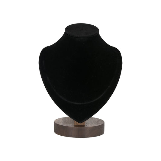 7 1/4" Black Velvet Walnut Base Necklace Bust Display