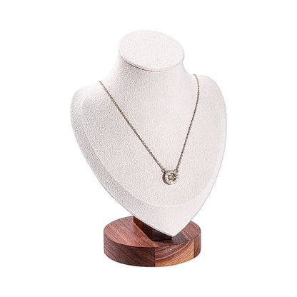 7 1/4" Cream Microfiber Walnut Base Necklace Bust Display
