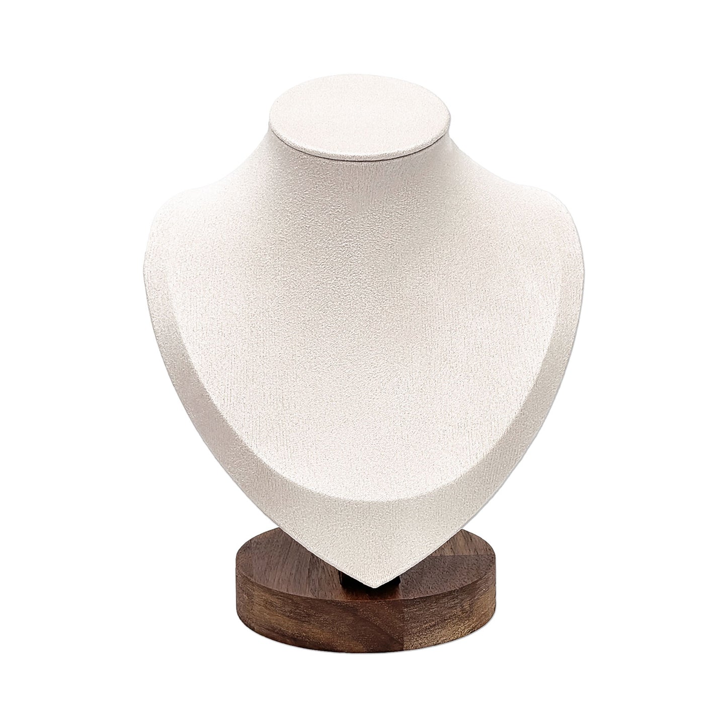 7 1/4" Cream Microfiber Walnut Base Necklace Bust Display