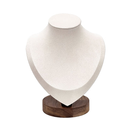7 1/4" Cream Microfiber Walnut Base Necklace Bust Display