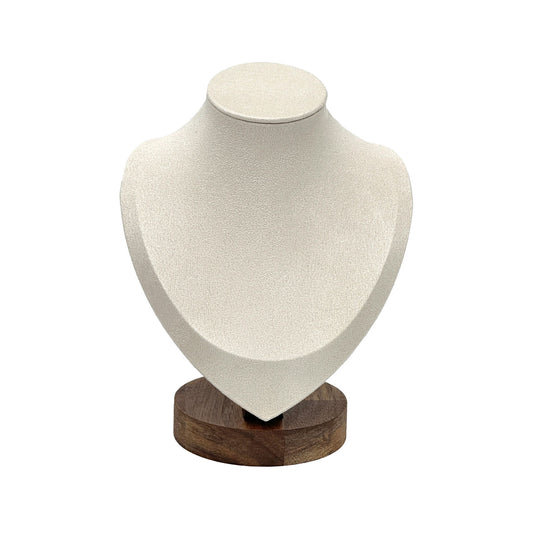 7 1/4" Cream Microfiber Walnut Base Necklace Bust Display