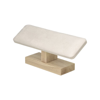 7 3/4" x 3 1/2" Beige Velvet Natural Wood Flat T-Bar Jewelry Display