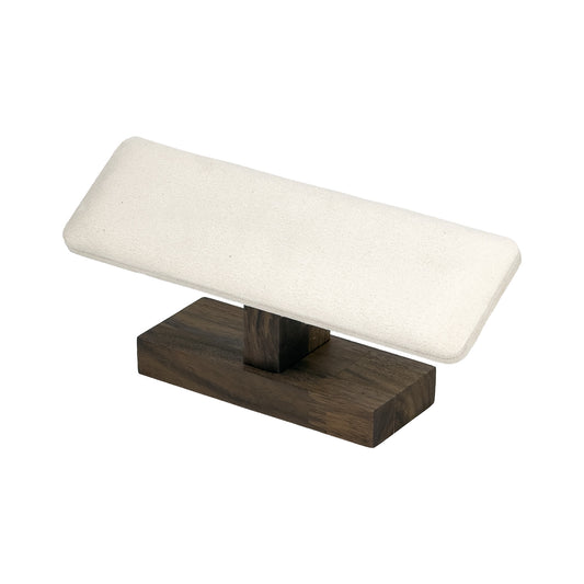 7 3/4" x 3 1/2" Beige Velvet Walnut Wood Flat T-Bar Jewelry Display