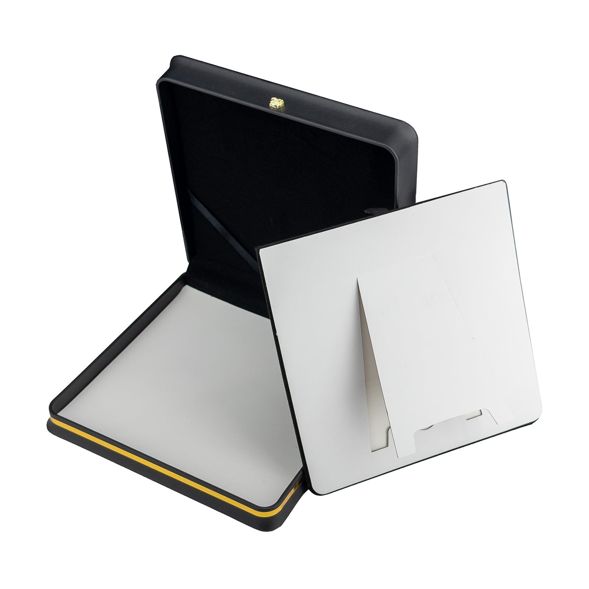 7 5/8" x 7 5/8" Black Leatherette Combo Box with Gold Crown and Trim