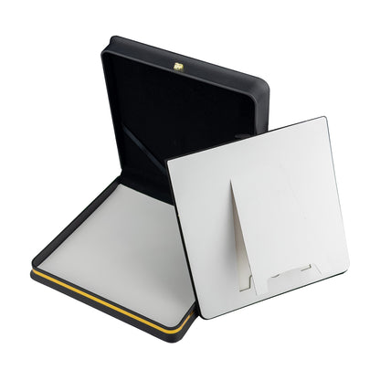 7 5/8" x 7 5/8" Black Leatherette Combo Box with Gold Crown and Trim
