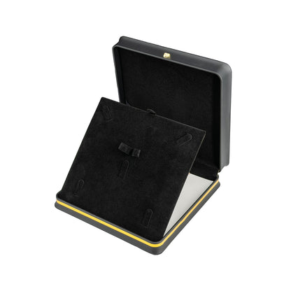 7 5/8" x 7 5/8" Black Leatherette Combo Box with Gold Crown and Trim