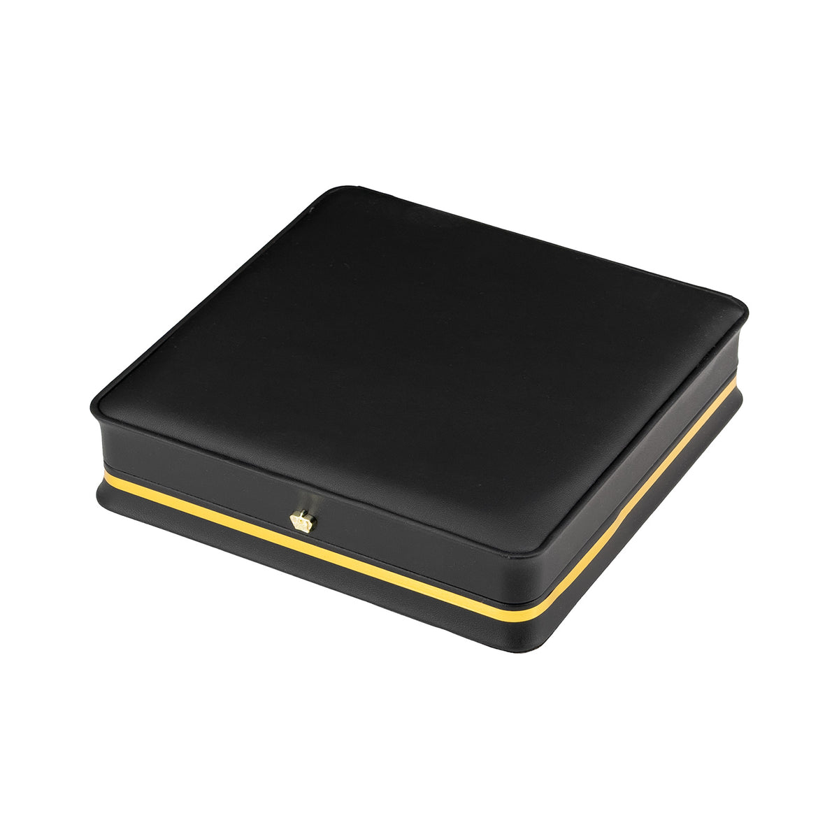 7 5/8" x 7 5/8" Black Leatherette Necklace Box with Gold Crown and Trim
