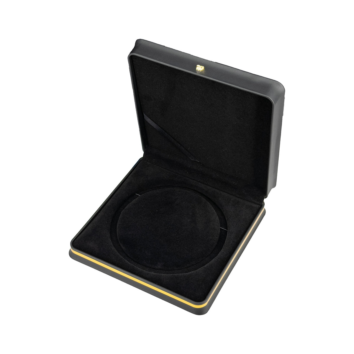 7 5/8" x 7 5/8" Black Leatherette Necklace Box with Gold Crown and Trim