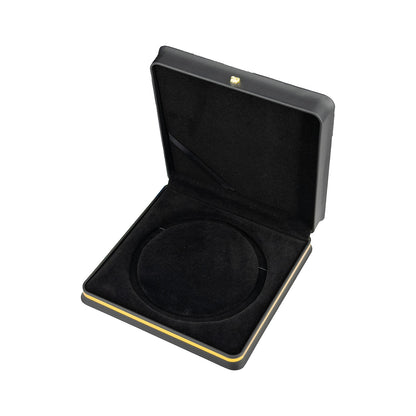 7 5/8" x 7 5/8" Black Leatherette Necklace Box with Gold Crown and Trim