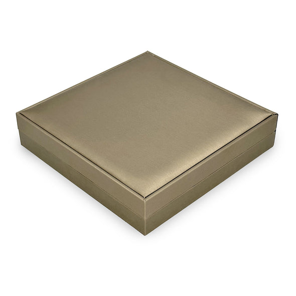7.5" x 7.5" Deluxe Dark Tan Silk Wrapped Combination Jewelry Box