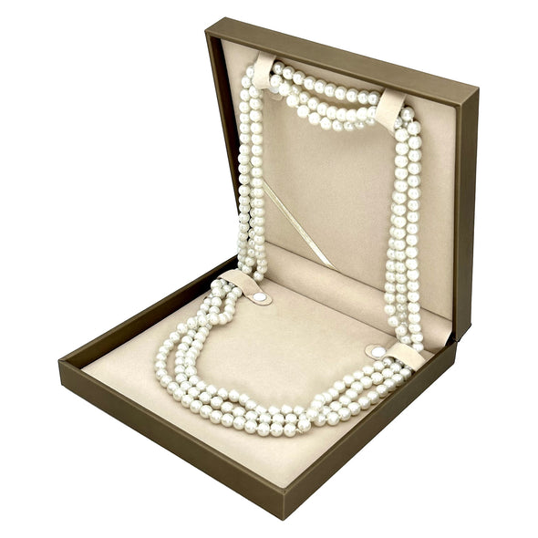7.5" x 7.5" Deluxe Dark Tan Silk Wrapped Necklace Box