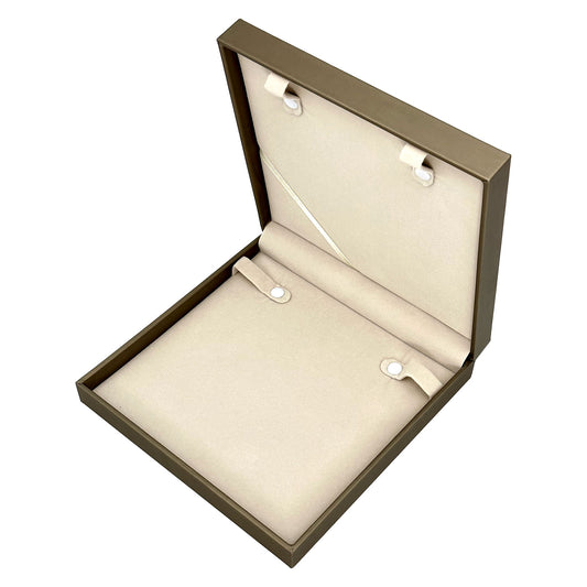 7.5" x 7.5" Deluxe Dark Tan Silk Wrapped Necklace Box