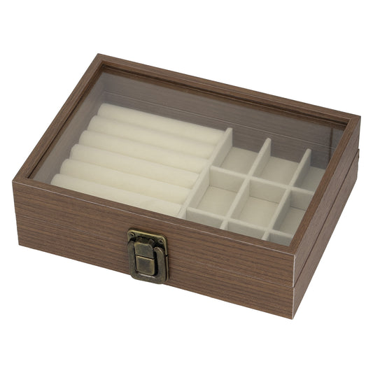 7 7/8" x 6" Dark Oak Finish Display Case with Beige Velvet Combo Insert