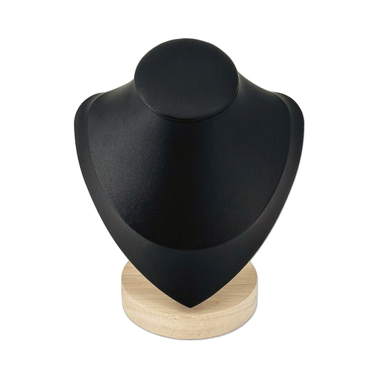 7" Black Leatherette Wood Base Necklace Bust Display