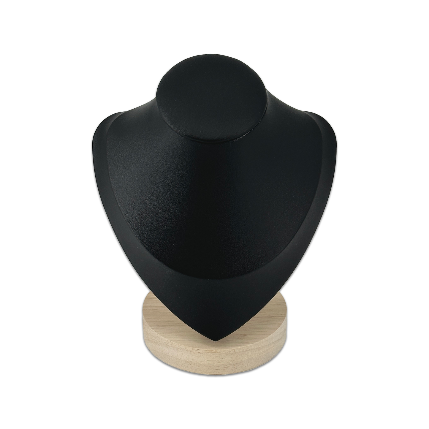 7" Black Leatherette Wood Base Necklace Bust Display