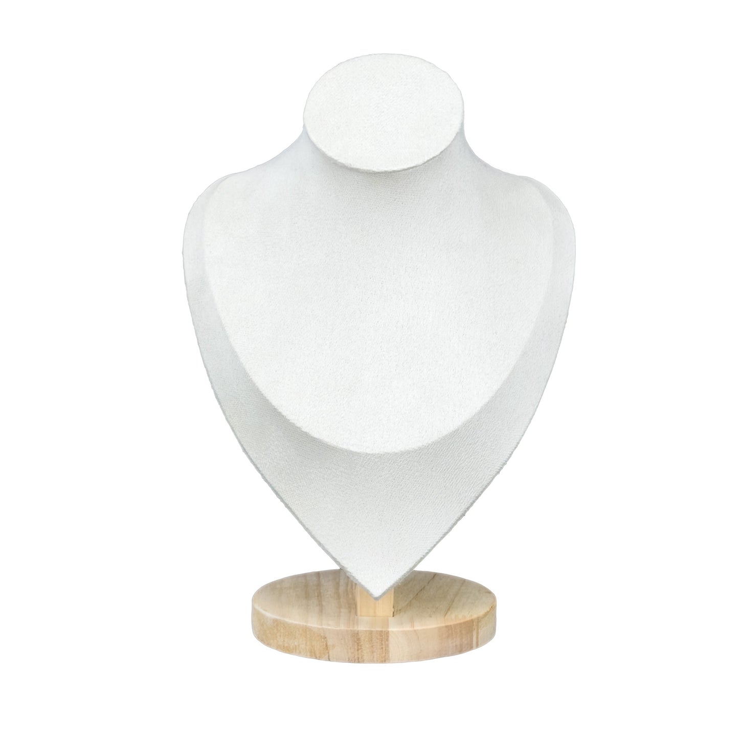 7" Light Beige Suede Wood Base Necklace Bust Display
