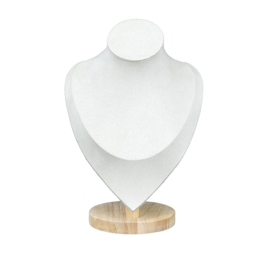7" Light Beige Suede Wood Base Necklace Bust Display