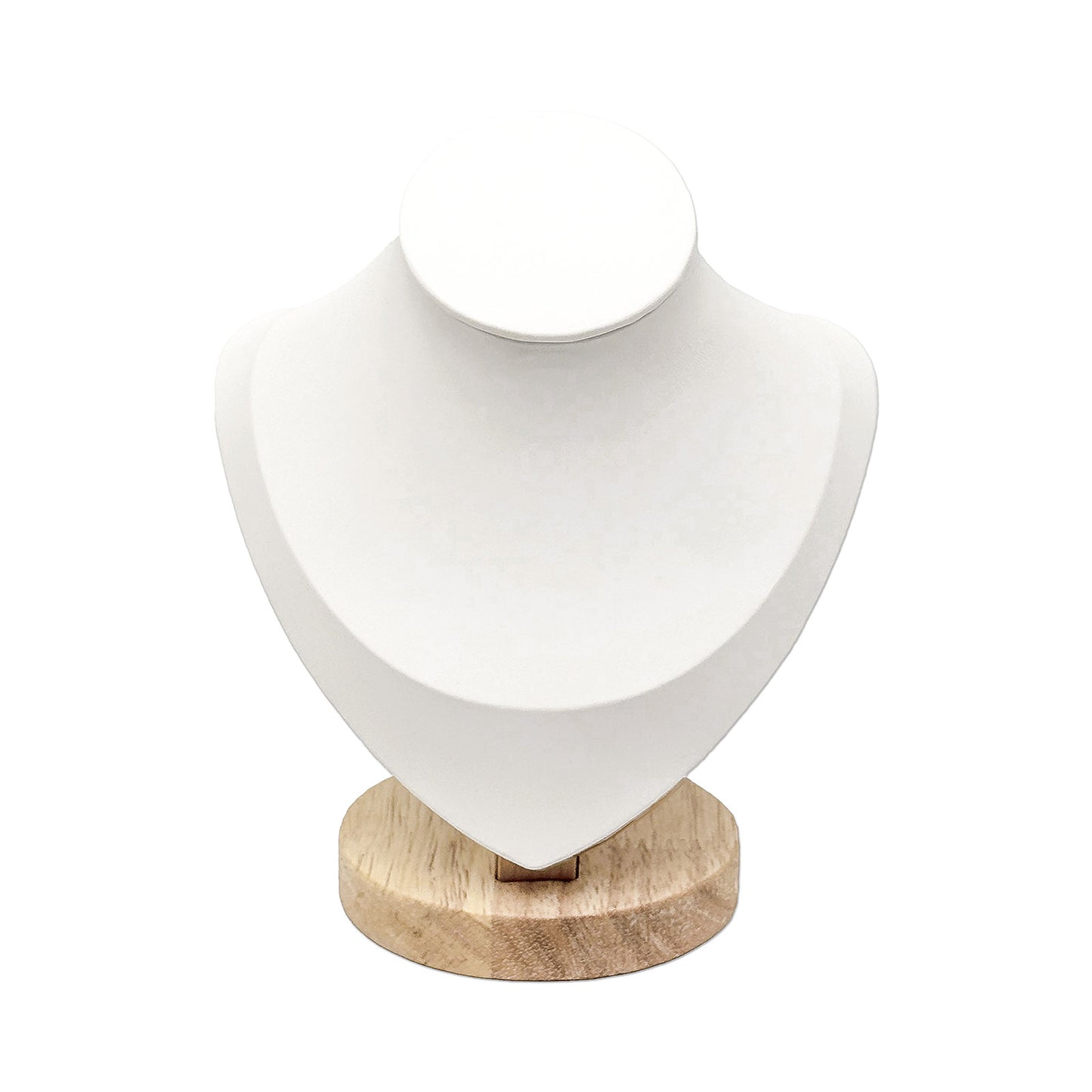7" White Leatherette Wood Base Necklace Bust Display