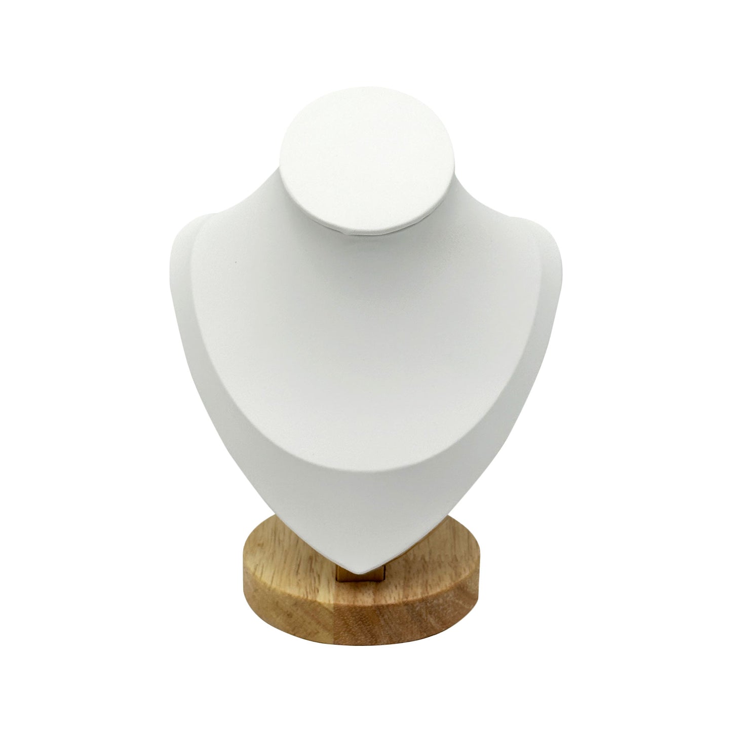 7" White Leatherette Wood Base Necklace Bust Display