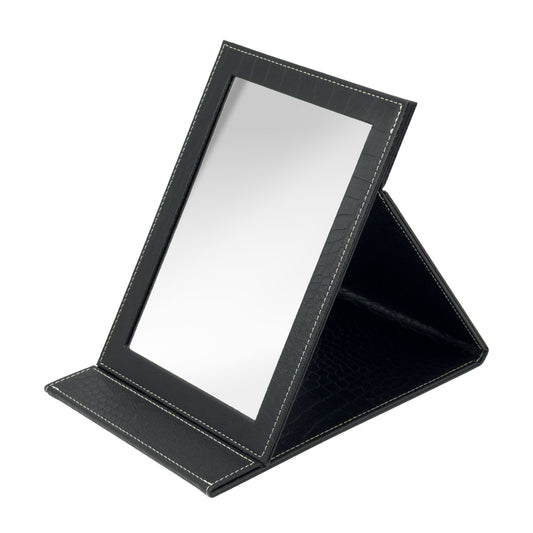 7" x 10" Black Alligator Leatherette Folding Collapsible Mirror