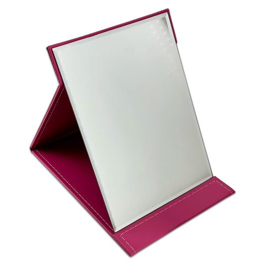 7" x 10" Fushia Leatherette Folding Collapsible Mirror