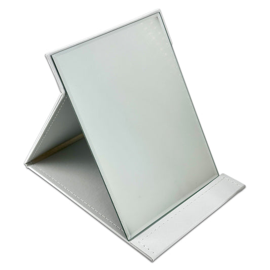 7" x 10" White Leatherette Folding Collapsible Mirror