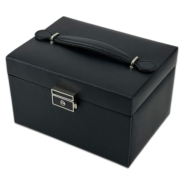 7" x 5 1/2" Black Leatherette 2 Drawer Jewelry Travel Storage Case
