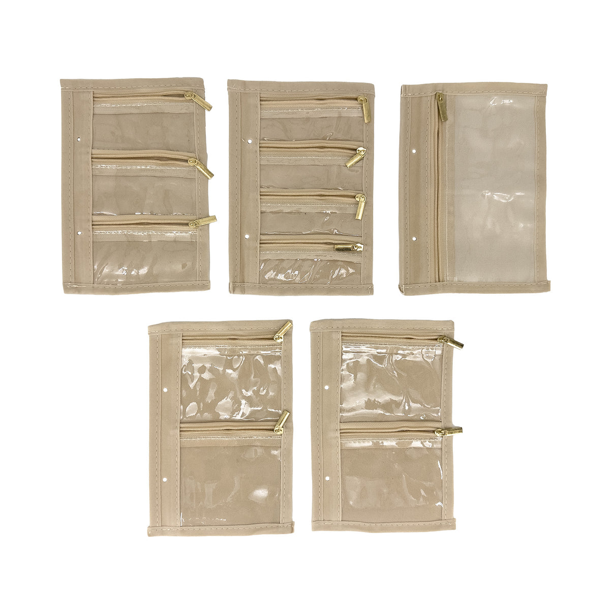 7" x 5" 5-Piece Canvas Jewelry Organizer Pouches with Clear Zippered Pockets