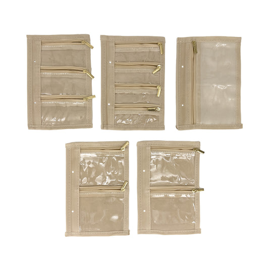 7" x 5" 5-Piece Canvas Jewelry Organizer Pouches with Clear Zippered Pockets