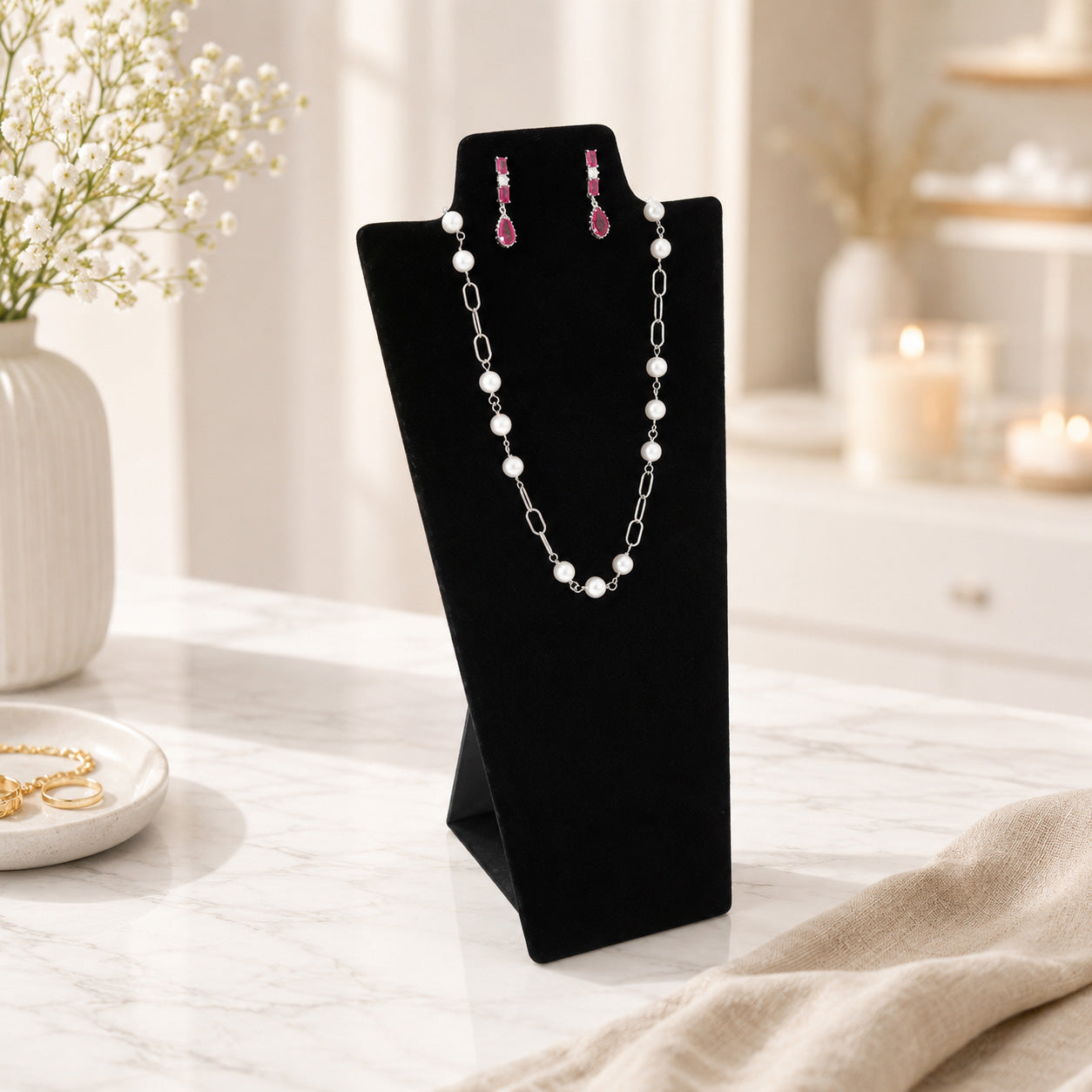 8 7/8" Black Velvet Necklace and Earring Easel Neckform (2-Pack)