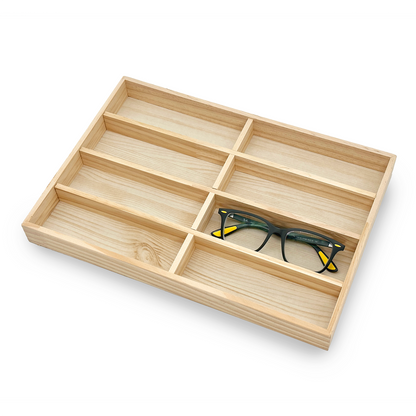 8 Compartment Natural Wood Glasses Display Tray