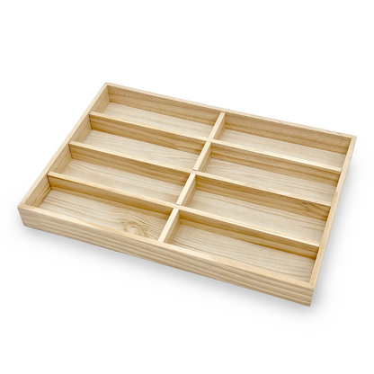 8 Compartment Natural Wood Glasses Display Tray