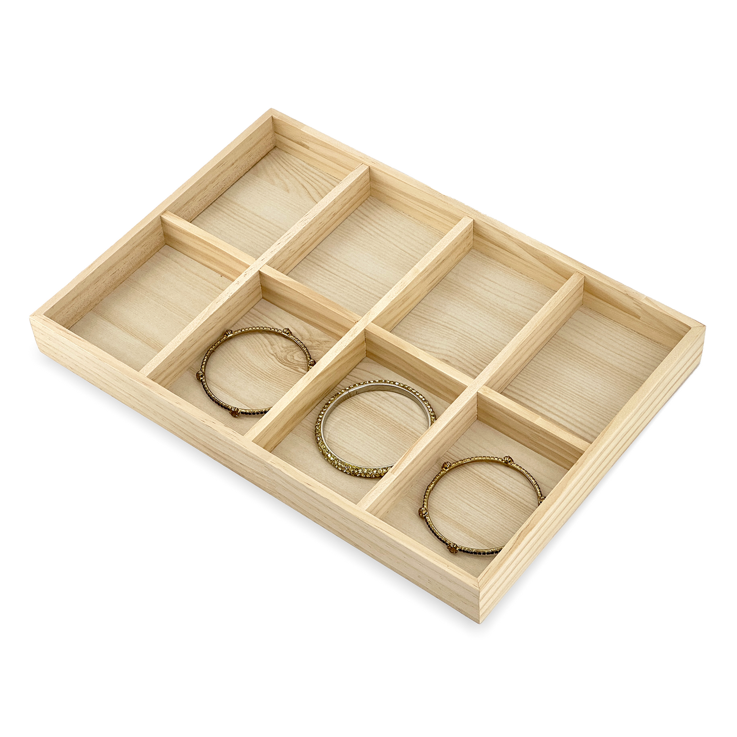 8 Compartment Natural Wood Jewelry Display Tray